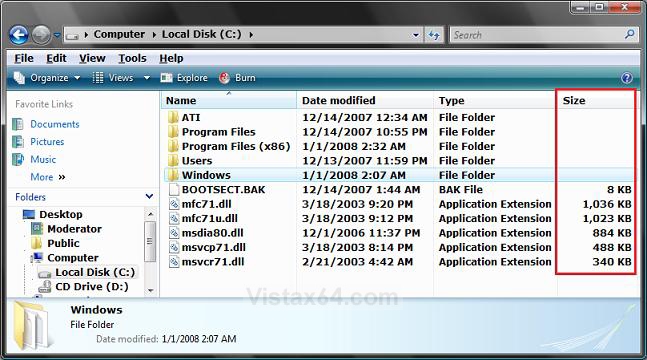 Folder size store tool windows 7