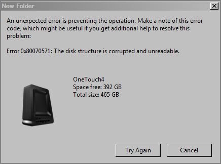 Maxtor New Folder Error.JPG