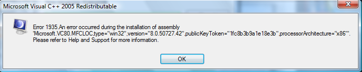 an error occured during the installation of assembly 