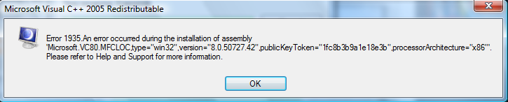 Microsoft Visual C++ 2005 Redistributable Error.png