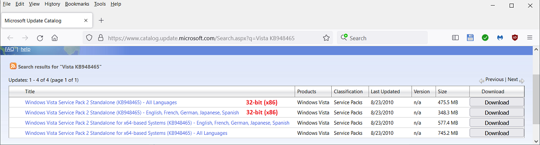Microsoft Update Catalog KB948465 Vista Service Pack 2 05 Dec 2021.png