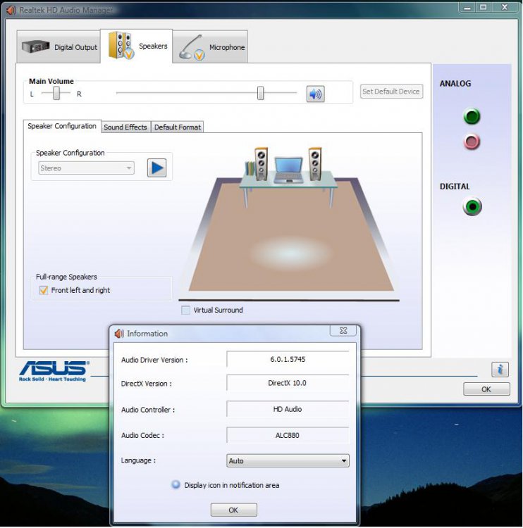 asus realtek audio manager 2 outputs